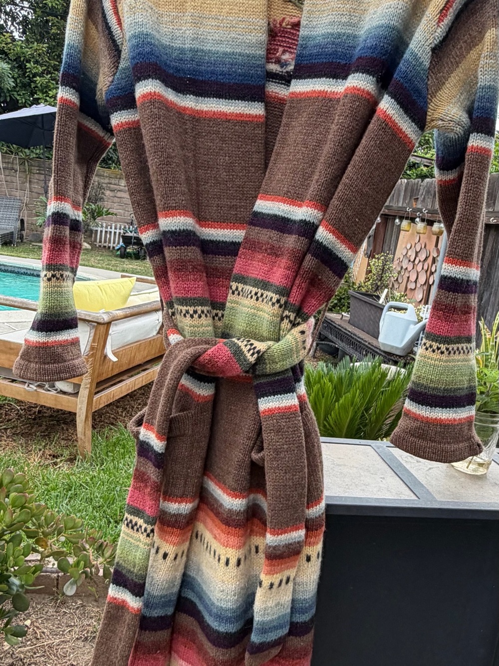 Lauren Ralph Lauren Brown Multicolor Striped Knit Sweater Cardigan